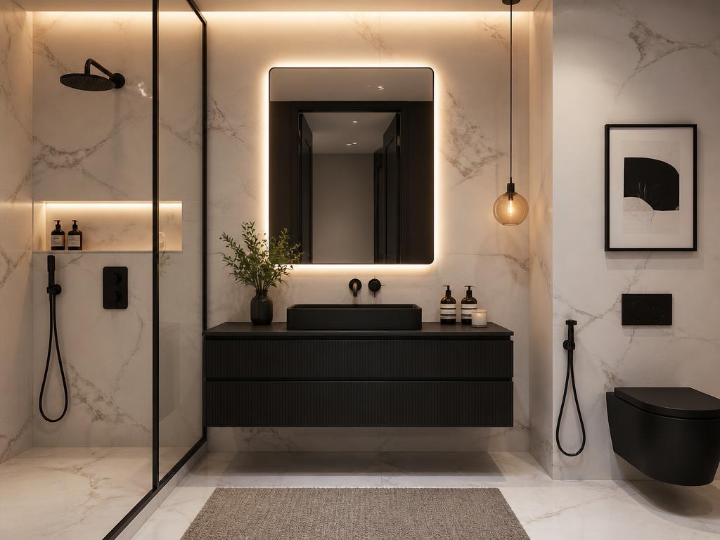 Création de salle de bain – chantier Carrelages réalisé par RMH Construction en Île-de-France